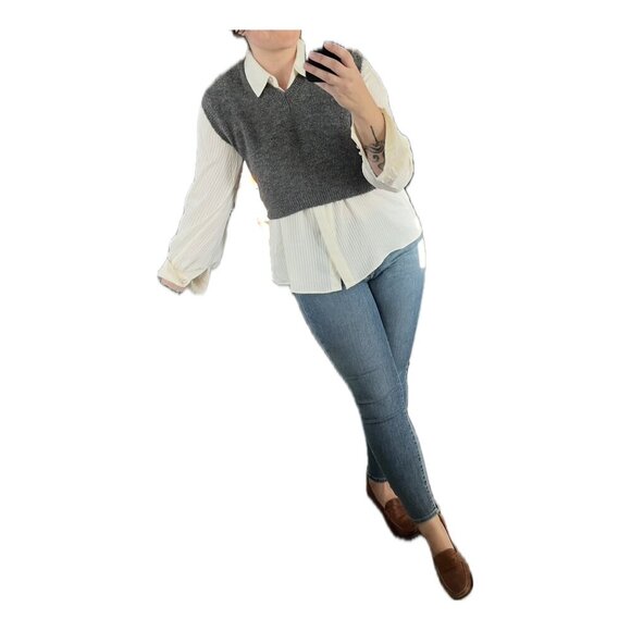 MANGO Gray Knit Cropped Sweater Vest - Picture 2 of 4